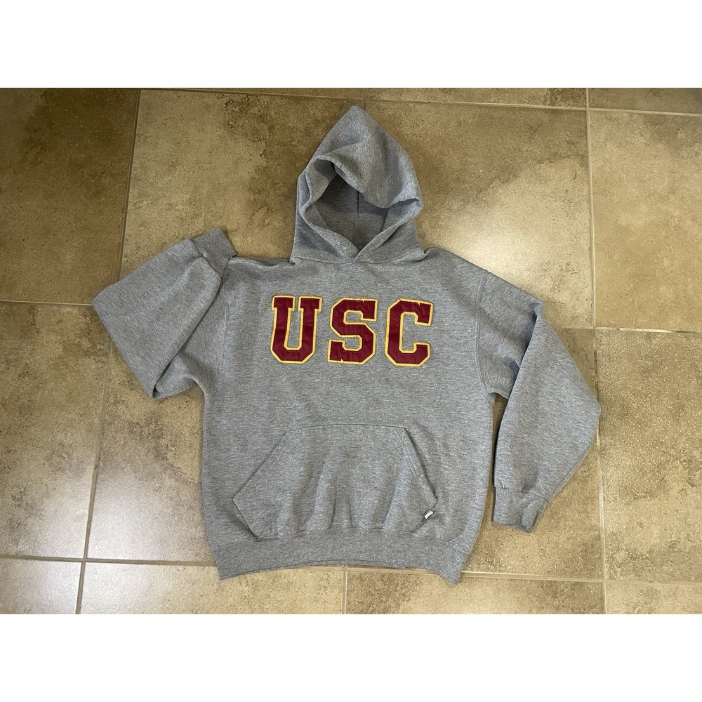 VTG USC Trojans Hoodie 90s Women's Sz M Russell Athletic Sweatshirt Distressed